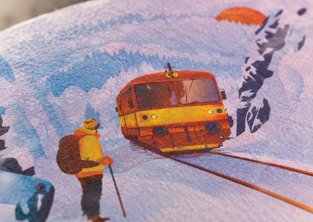 Detail struktury papíru a tisku ilustrace motorového vozu 810 Orchestrion
