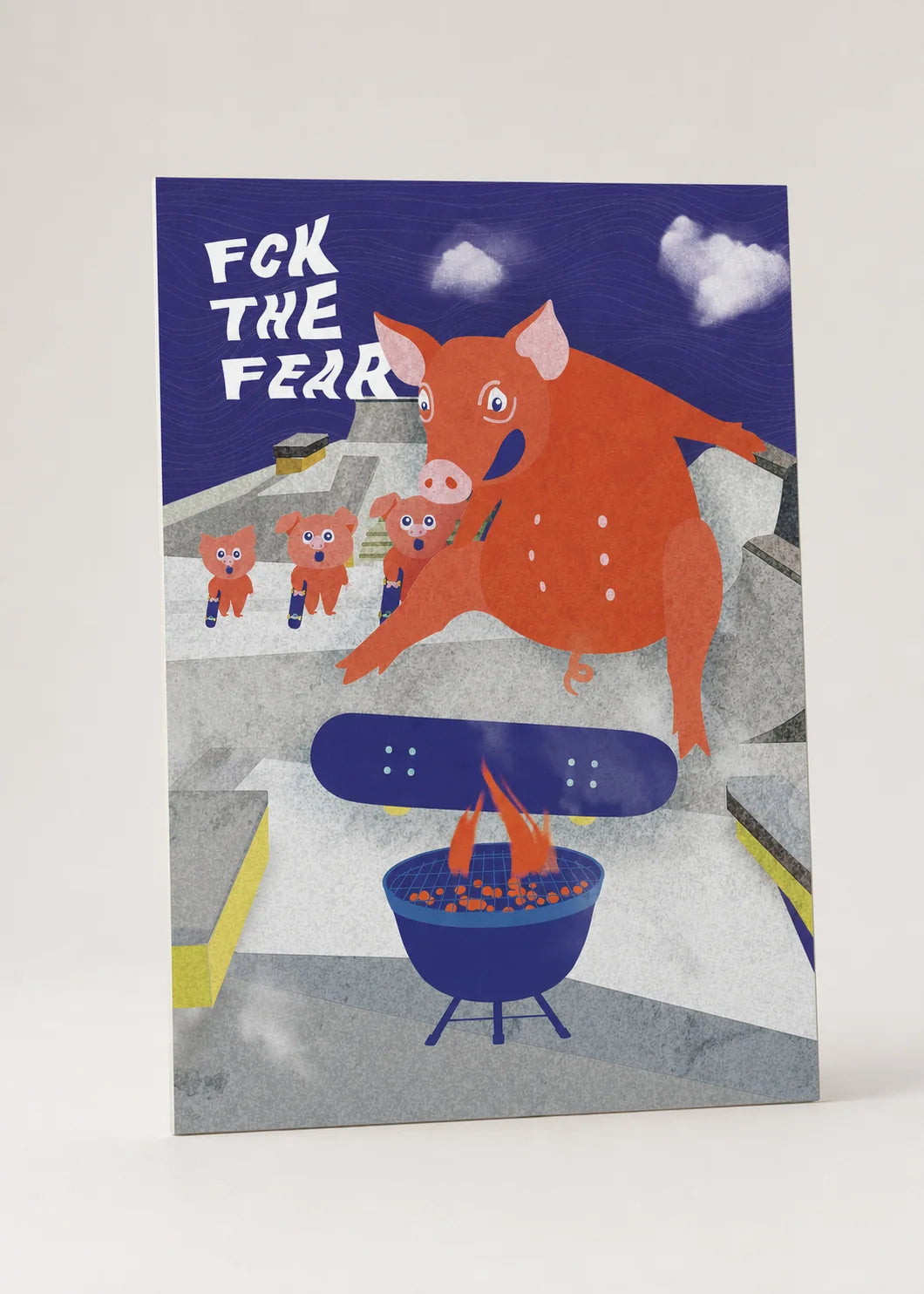 No Fear – autorský tisk, prase na skejtu | A4, A3, A6