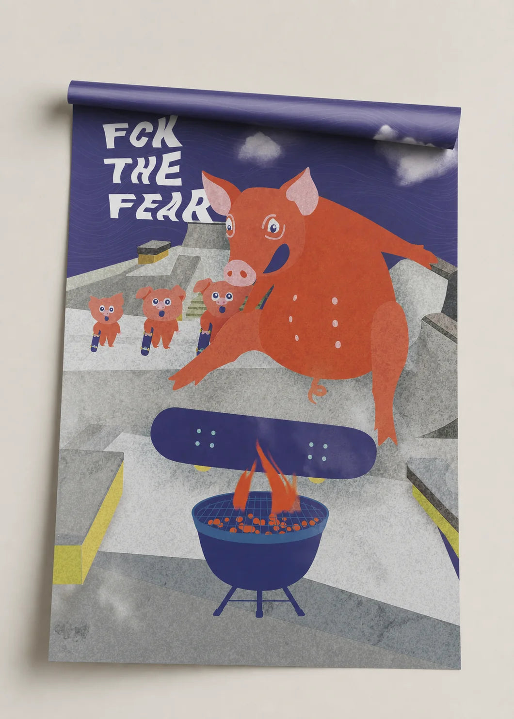 No Fear – autorský tisk, prase na skejtu | A4, A3, A6