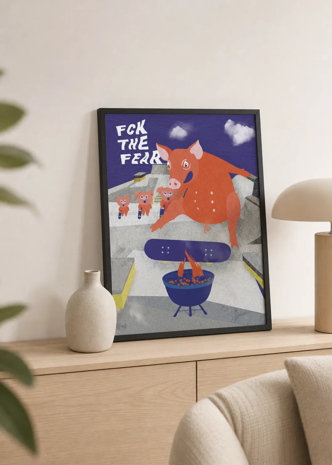 No Fear – autorský tisk, prase na skejtu | A4, A3, A6