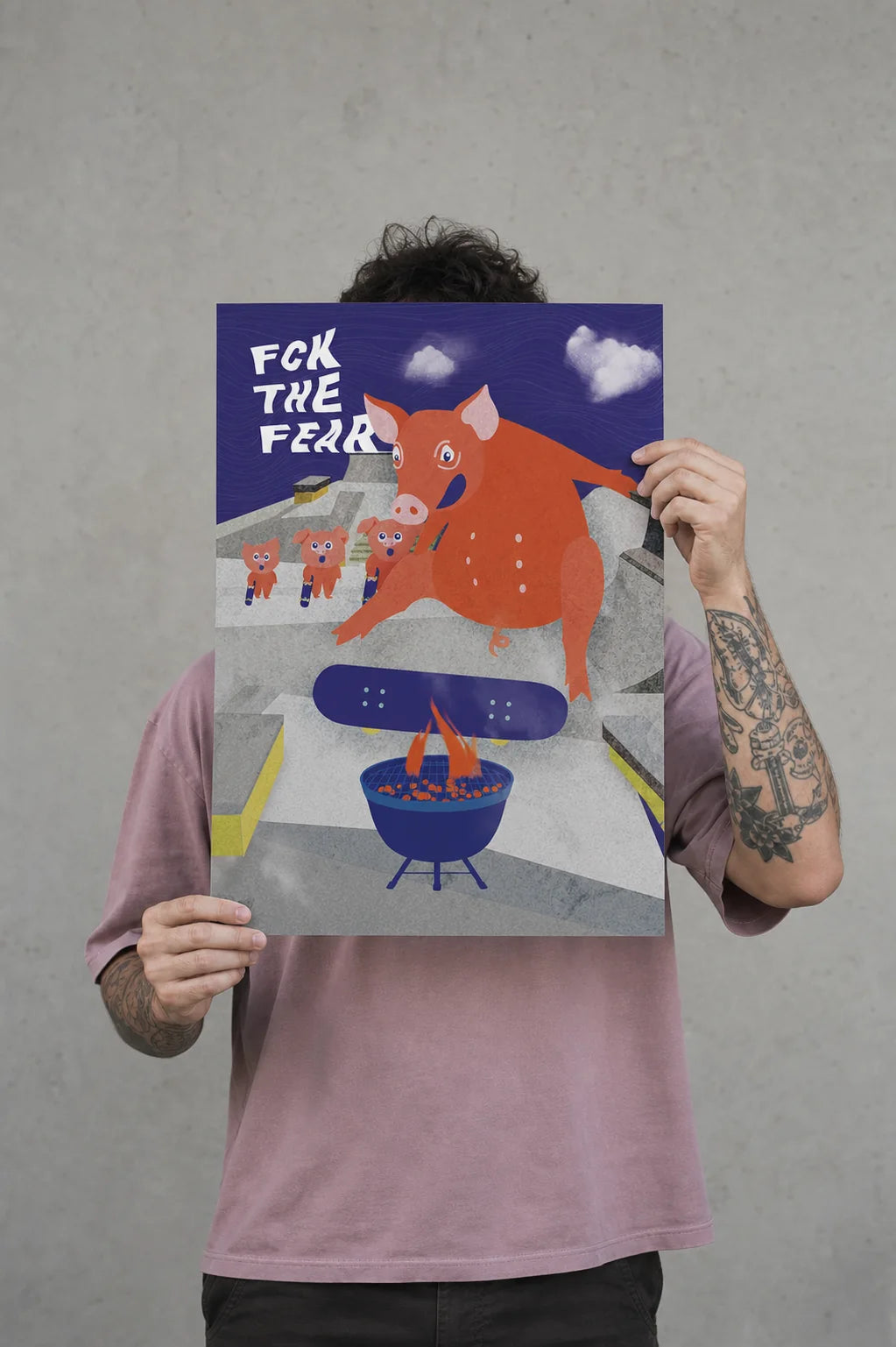 No Fear – autorský tisk, prase na skejtu | A4, A3, A6